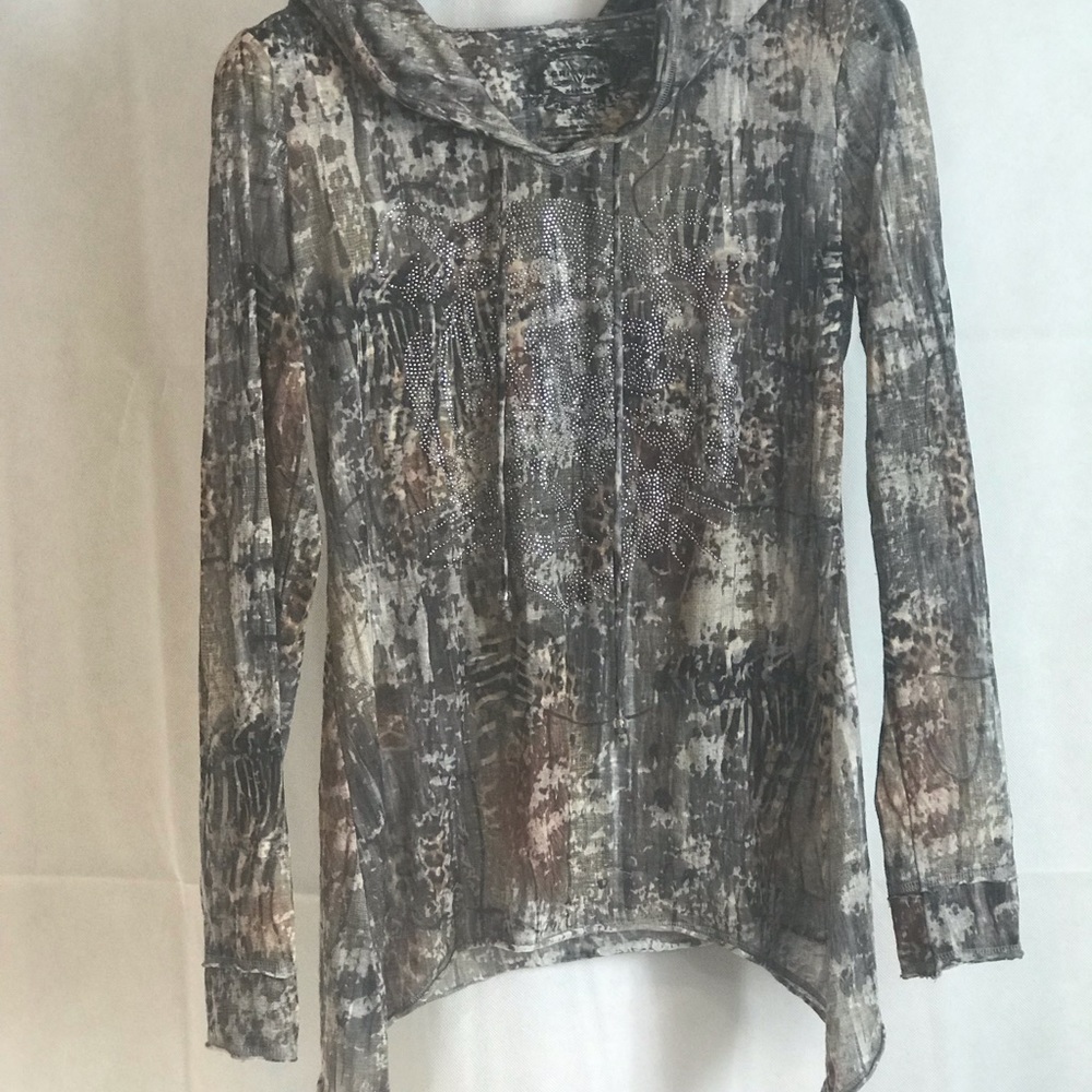 Christina V Pattern blouse with hoody.  Size Xl